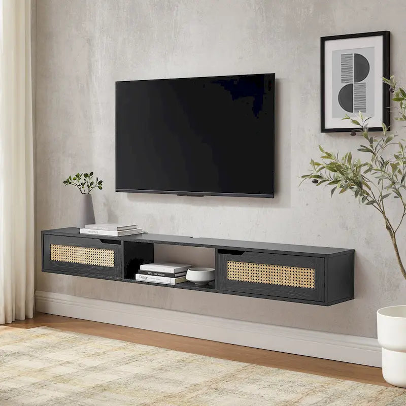 Middlebrook Scandi 70-inch Faux Rattan-Door Floating TV Stand