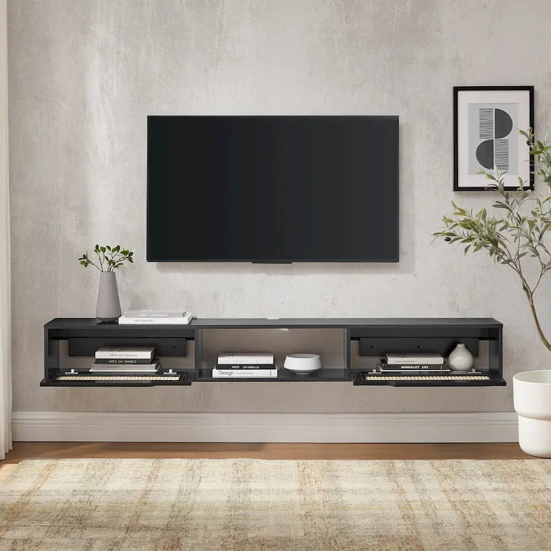 Middlebrook Scandi 70-inch Faux Rattan-Door Floating TV Stand