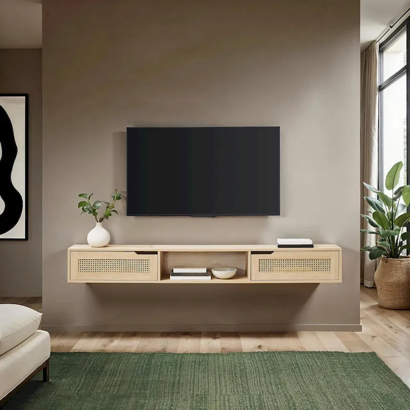 Middlebrook Scandi 70-inch Faux Rattan-Door Floating TV Stand