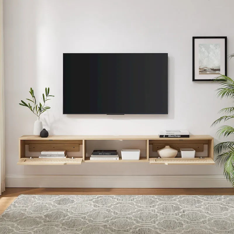 Middlebrook Scandi 70-inch Faux Rattan-Door Floating TV Stand