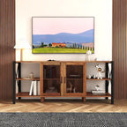 Farmhouse TV Stand 80 Inch Television Stand , Modern Horizontal Wood and Metal Open Bookshelf