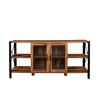 Farmhouse TV Stand 80 Inch Television Stand , Modern Horizontal Wood and Metal Open Bookshelf