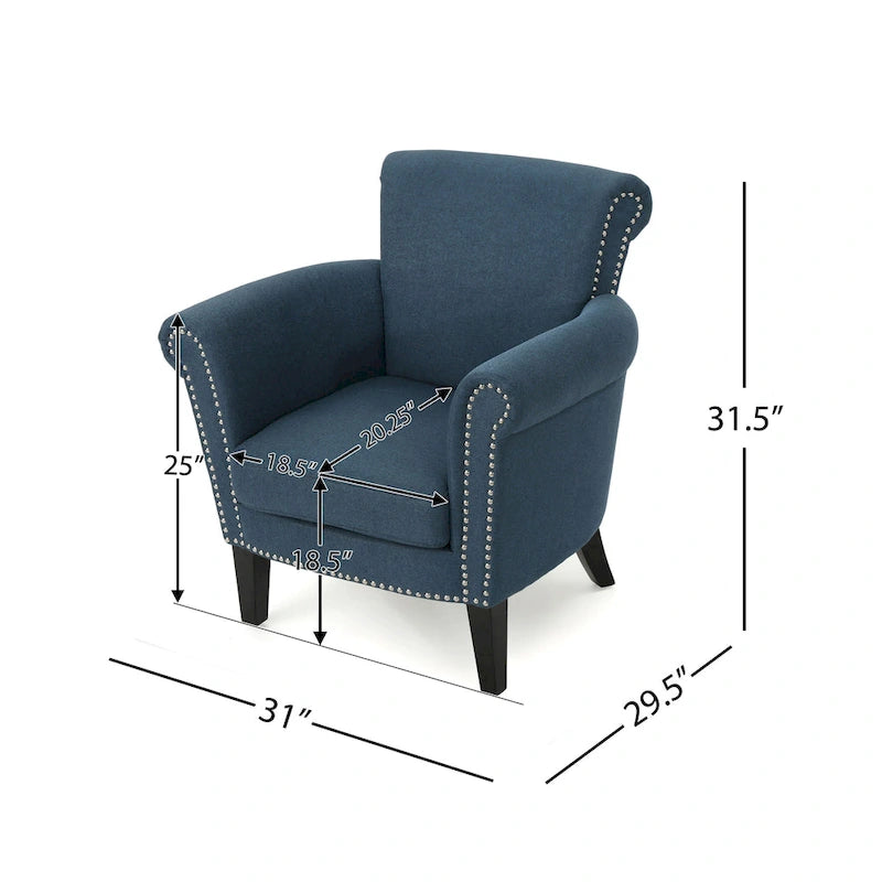 Navy Blue 31 Upholstered Club Chair with Nailheads