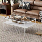 Coffee Table and End tables Set of 3, Tempered Glass Table with MDF layer, Modern Tables for Living Room , Gray Glass