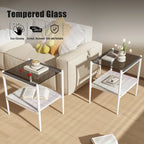 Coffee Table and End tables Set of 3, Tempered Glass Table with MDF layer, Modern Tables for Living Room , Gray Glass