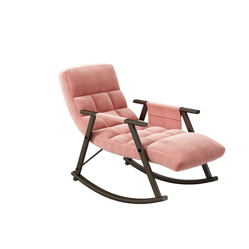 Casual folding rocking chair upholstered, lounge rocking chair adjustable high back and foot rest