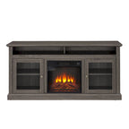 60 Fireplace TV Stand with Glass Doors and Open/Closed Storage for TVs Up to 65