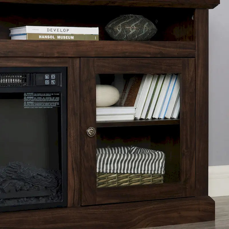 60 Fireplace TV Stand with Glass Doors and Open/Closed Storage for TVs Up to 65