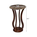 Brown Round Accent Table with Faux Marble Top