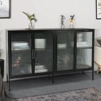 4-Door Tempered Glass Cabinet with 4 Glass Doors Adjustable Shelf and Feet Anti-Tip Dust-free Fluted Glass Kitchen Credenza