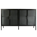4-Door Tempered Glass Cabinet with 4 Glass Doors Adjustable Shelf and Feet Anti-Tip Dust-free Fluted Glass Kitchen Credenza