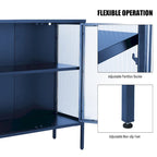 4-Door Tempered Glass Cabinet with 4 Glass Doors Adjustable Shelf and Feet Anti-Tip Dust-free Fluted Glass Kitchen Credenza