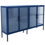 4-Door Tempered Glass Cabinet with 4 Glass Doors Adjustable Shelf and Feet Anti-Tip Dust-free Fluted Glass Kitchen Credenza