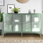 4-Door Tempered Glass Cabinet with 4 Glass Doors Adjustable Shelf and Feet Anti-Tip Dust-free Fluted Glass Kitchen Credenza
