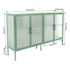 4-Door Tempered Glass Cabinet with 4 Glass Doors Adjustable Shelf and Feet Anti-Tip Dust-free Fluted Glass Kitchen Credenza