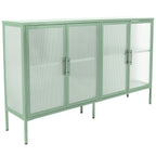 4-Door Tempered Glass Cabinet with 4 Glass Doors Adjustable Shelf and Feet Anti-Tip Dust-free Fluted Glass Kitchen Credenza