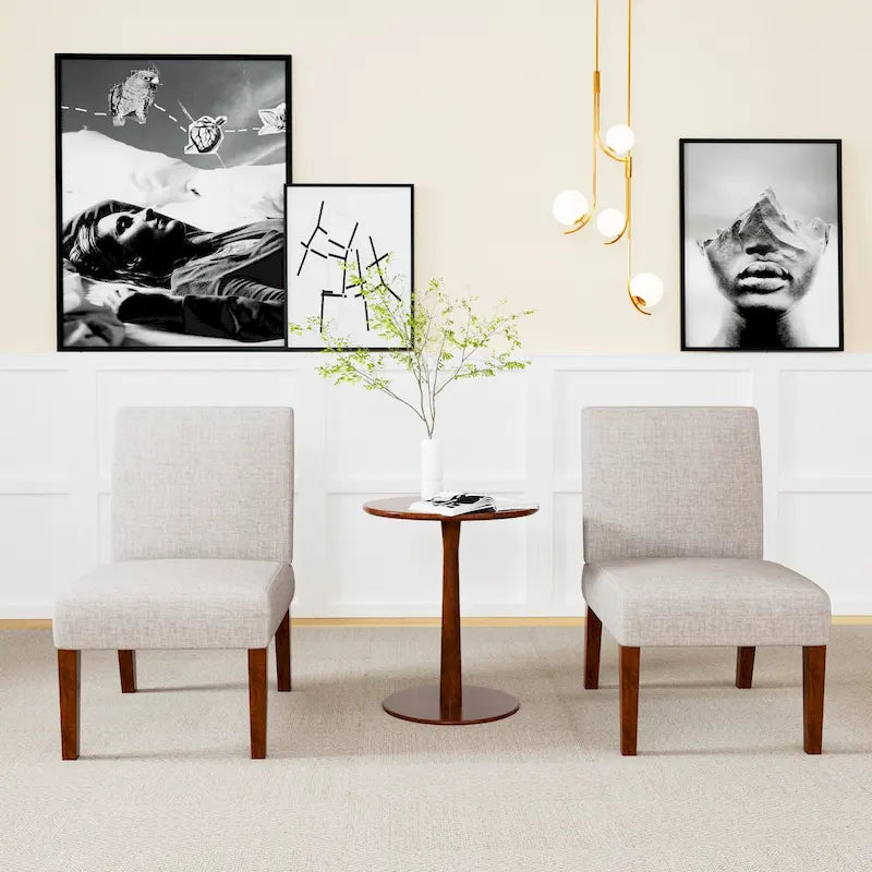 Fabric Accent Chair Set with Round Wood Table - 2 Chairs (18.7")