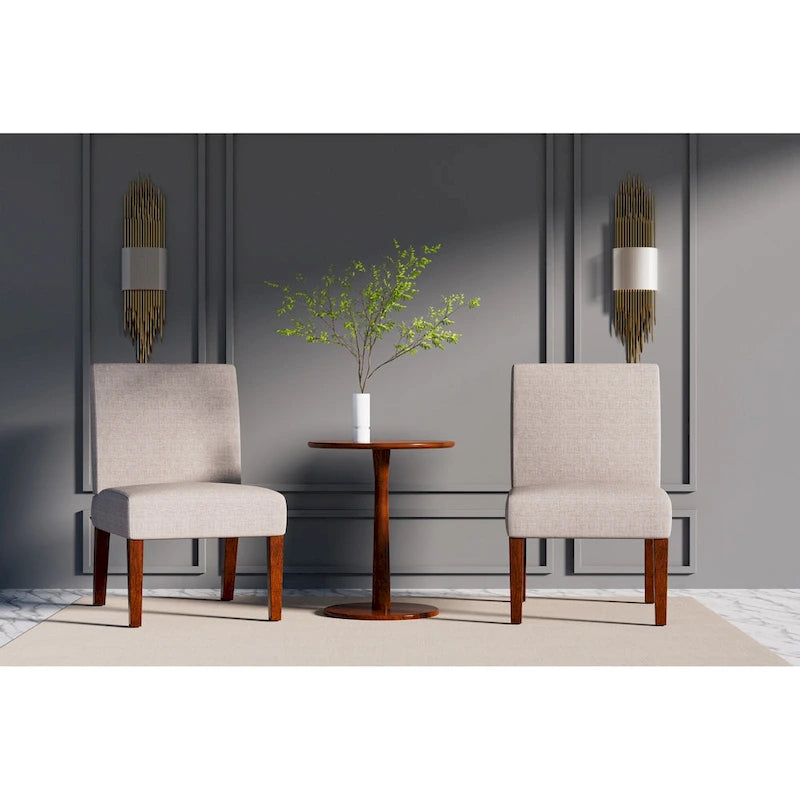 Fabric Accent Chair Set with Round Wood Table - 2 Chairs (18.7")