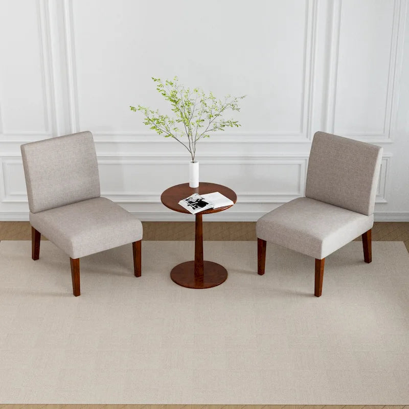 Fabric Accent Chair Set with Round Wood Table - 2 Chairs (18.7")