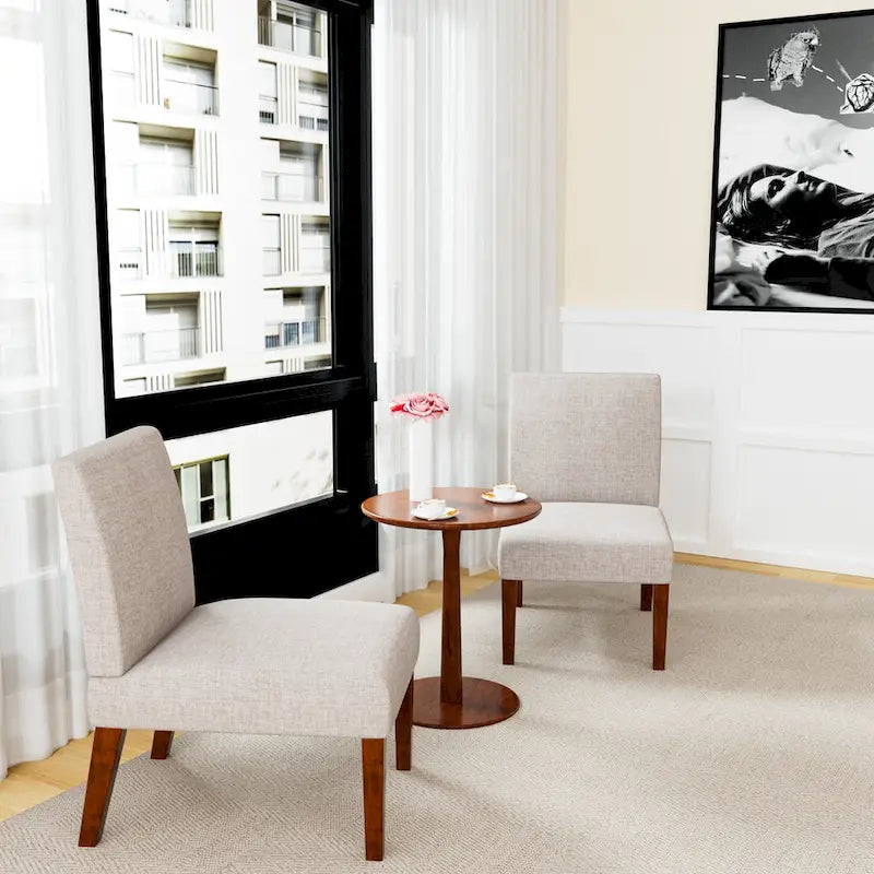 Fabric Accent Chair Set with Round Wood Table - 2 Chairs (18.7")