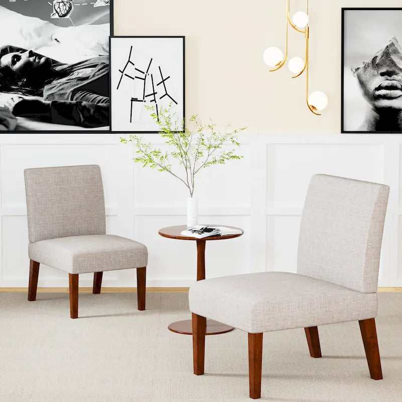 Fabric Accent Chair Set with Round Wood Table - 2 Chairs (18.7")