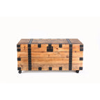 Trunk Table with four wheel Large capacity storage Coffee table, NaturalReclaimed Wood /Black Metal