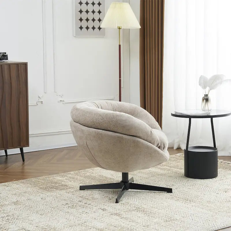 Chenille Upholstered Swivel Club Chair