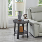 Contemporary Round Wood Shelf End Table for Bedroom or Living Room
