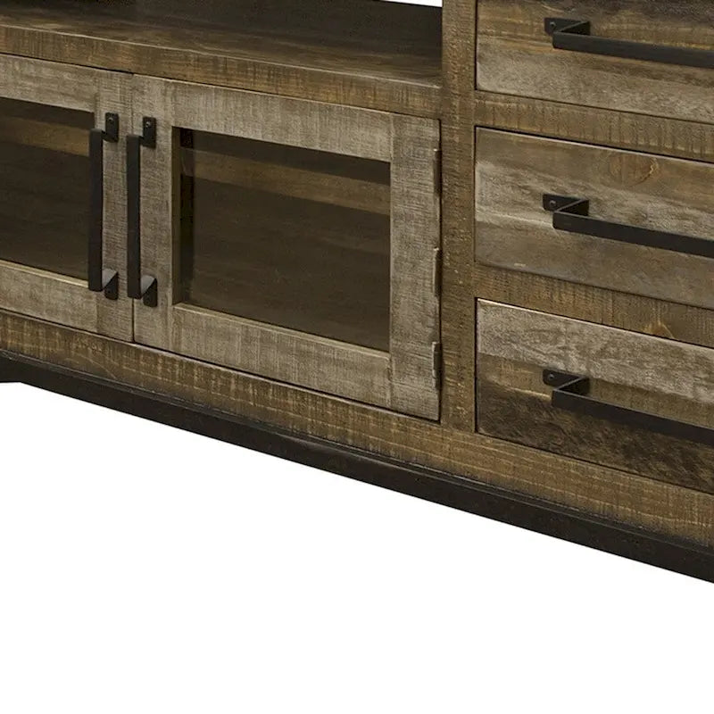 HomeRoots 61 Brown Solid Wood Cabinet Enclosed Storage Distressed TV Stand - 61.25' X '32' X '17.75