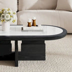 Black & White Oval Coffee Table - Wood Veneer with Sintered Stone Top (47")