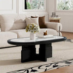 Black & White Oval Coffee Table - Wood Veneer with Sintered Stone Top (47")