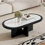 Black & White Oval Coffee Table - Wood Veneer with Sintered Stone Top (47")