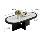 Black & White Oval Coffee Table - Wood Veneer with Sintered Stone Top (47")