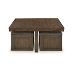 Olaf Coffee Table and 4 Nesting Stools Set, Brown Wood, Polyester Top