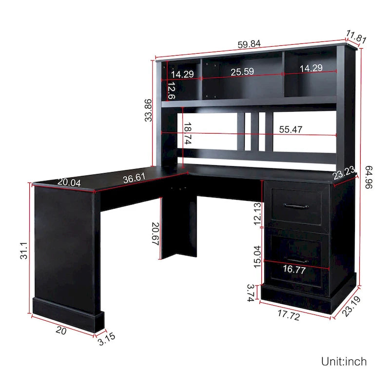 Modern Computer Desk with 2 Tier Storage and Large Drawers and Waterproof Surface for Home Office and Study or Living Room