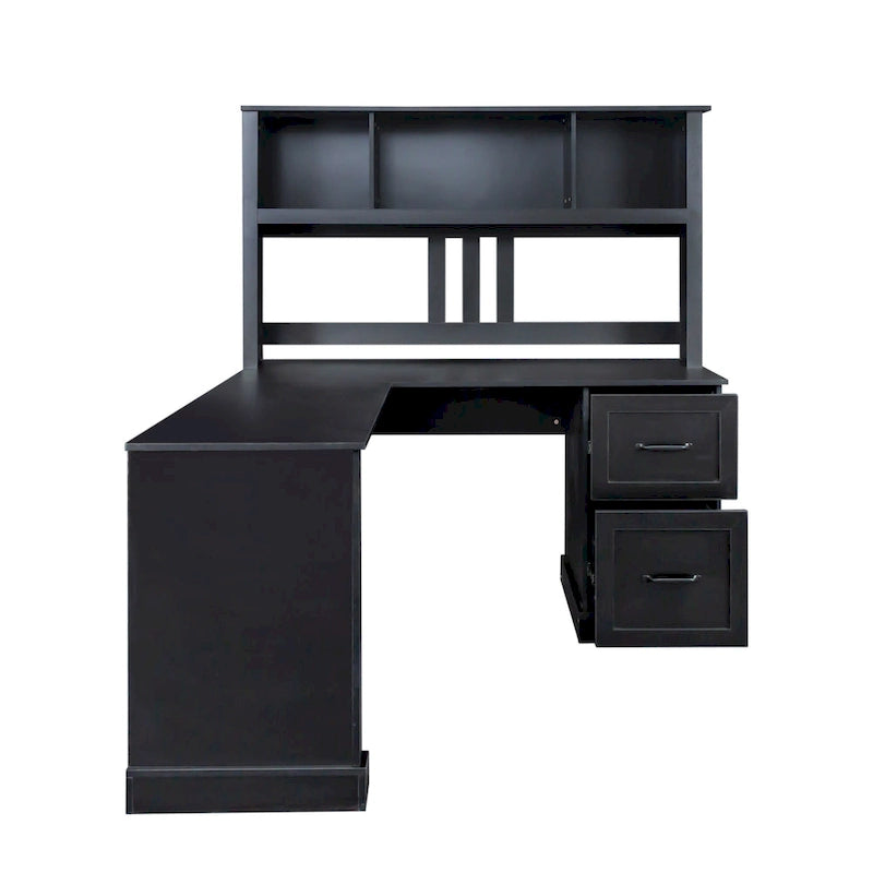 Modern Computer Desk with 2 Tier Storage and Large Drawers and Waterproof Surface for Home Office and Study or Living Room