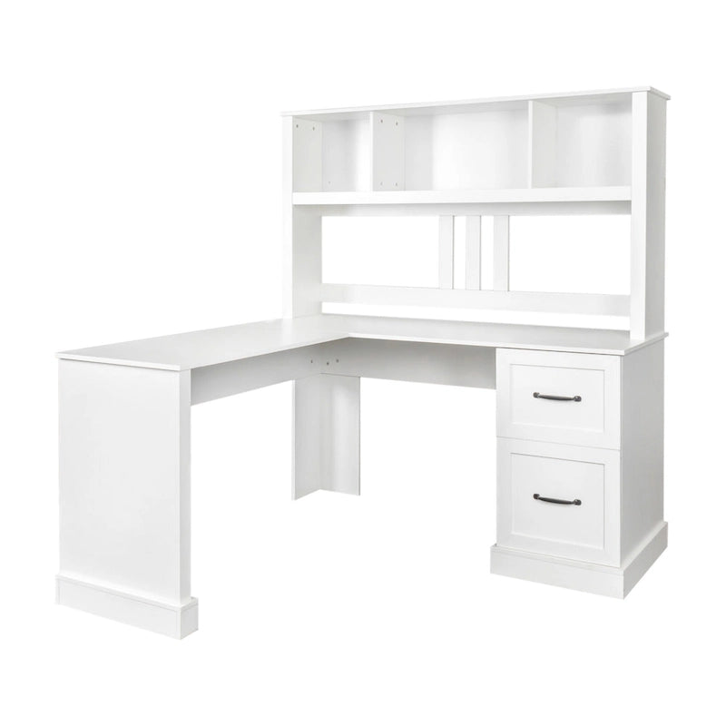 Modern Computer Desk with 2 Tier Storage and Large Drawers and Waterproof Surface for Home Office and Study or Living Room