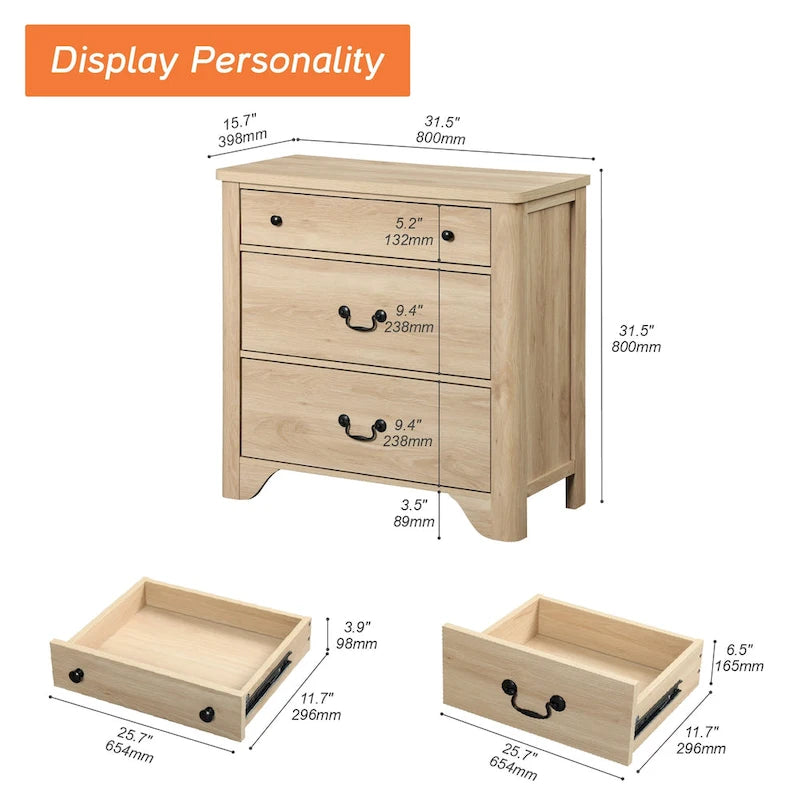 WAMPAT Farmhouse TV Stand For Tvs, Wood Entertainment Center With 3 Drawers, TV Console With Large Storage For Living Room