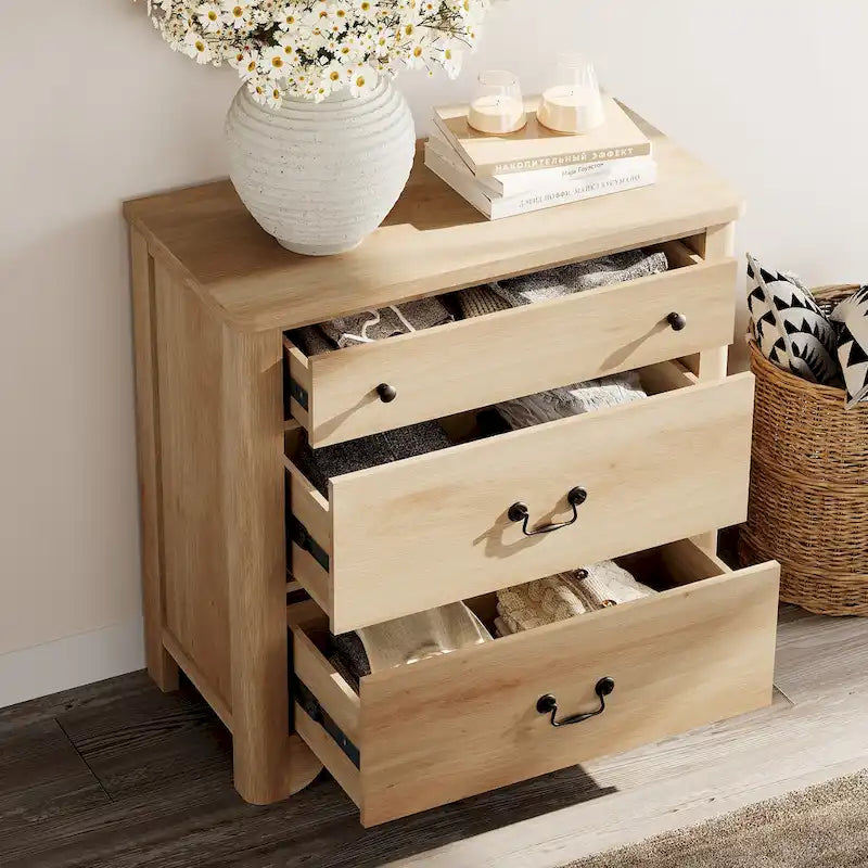 WAMPAT Farmhouse TV Stand For Tvs, Wood Entertainment Center With 3 Drawers, TV Console With Large Storage For Living Room