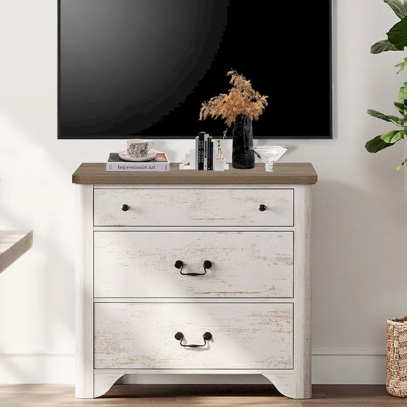 WAMPAT Farmhouse TV Stand For Tvs, Wood Entertainment Center With 3 Drawers, TV Console With Large Storage For Living Room