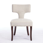 Modern Dining Chairs Set of 2, Linen Fabric Upholstered Accent Chair Curved Backrest Kitchen Chairs with Rubberwood Frame