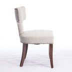 Modern Dining Chairs Set of 2, Linen Fabric Upholstered Accent Chair Curved Backrest Kitchen Chairs with Rubberwood Frame