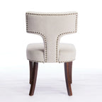 Modern Dining Chairs Set of 2, Linen Fabric Upholstered Accent Chair Curved Backrest Kitchen Chairs with Rubberwood Frame