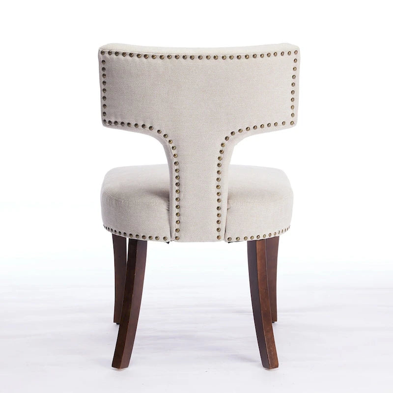 Modern Dining Chairs Set of 2, Linen Fabric Upholstered Accent Chair Curved Backrest Kitchen Chairs with Rubberwood Frame