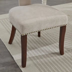 Modern Dining Chairs Set of 2, Linen Fabric Upholstered Accent Chair Curved Backrest Kitchen Chairs with Rubberwood Frame