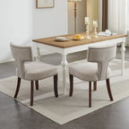 Modern Dining Chairs Set of 2, Linen Fabric Upholstered Accent Chair Curved Backrest Kitchen Chairs with Rubberwood Frame