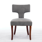 Modern Dining Chairs Set of 2, Linen Fabric Upholstered Accent Chair Curved Backrest Kitchen Chairs with Rubberwood Frame