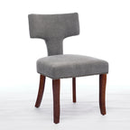 Modern Dining Chairs Set of 2, Linen Fabric Upholstered Accent Chair Curved Backrest Kitchen Chairs with Rubberwood Frame