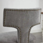 Modern Dining Chairs Set of 2, Linen Fabric Upholstered Accent Chair Curved Backrest Kitchen Chairs with Rubberwood Frame