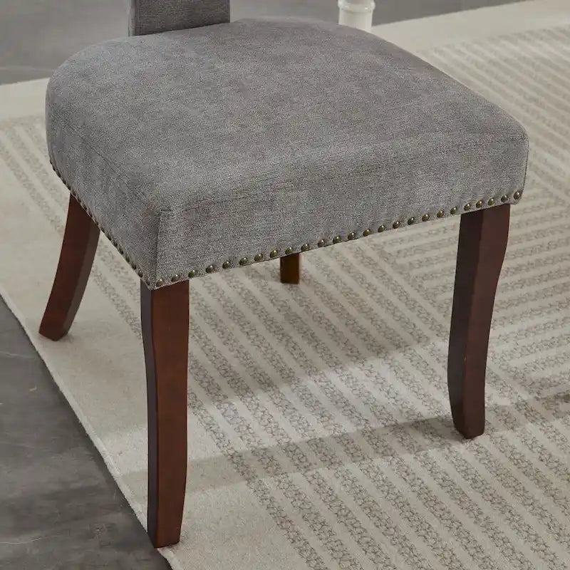 Modern Dining Chairs Set of 2, Linen Fabric Upholstered Accent Chair Curved Backrest Kitchen Chairs with Rubberwood Frame